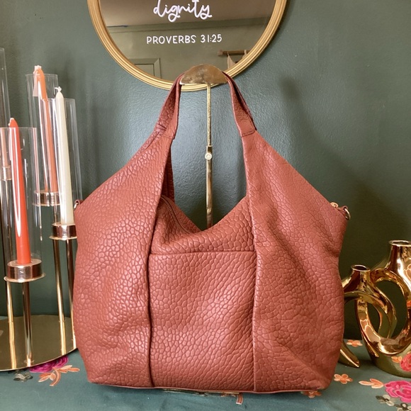 Vince Camuto Steph Lamb Leather Pleated Tote Bag in Warm Spice - Picture 2 of 8